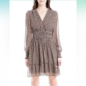Max Studio NWT Smocked Waist and Cuff Sleeve A-line Ruffle Dress Size S